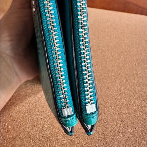 Michael Kors Snake Texture Leather Large Double Full Zip Wallet / Wrislet, Teal - Picture 9 of 15